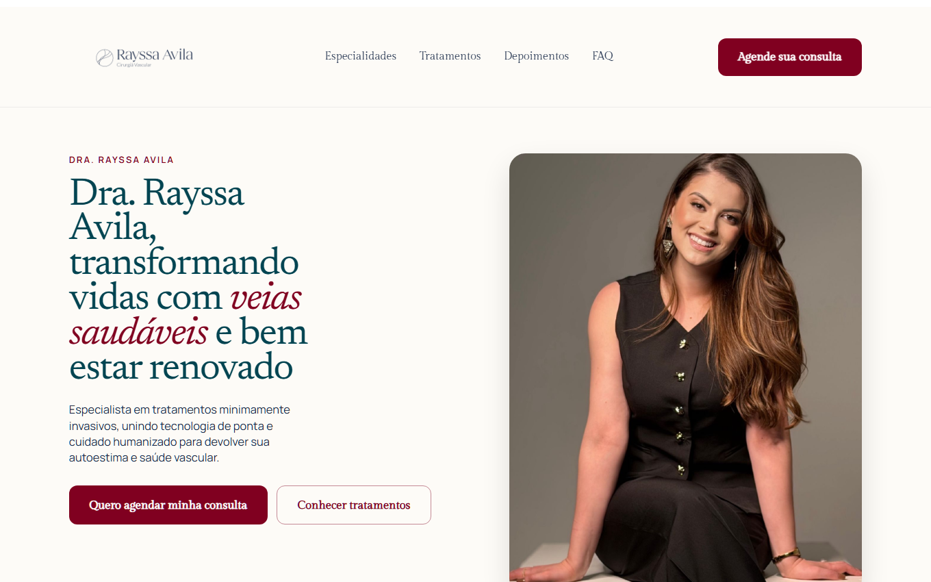 Site da Dra. Rayssa Avila, cirurgiã vascular, criado pela Datalab